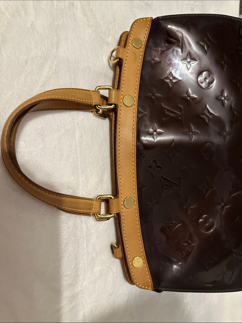 Louis Vuitton Brown Patent Vernis with Natural Vachetta Top-Handle Satchel - Picture 12 of 16
